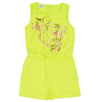 Neon Yellow Playsuit with Foil Slogan
