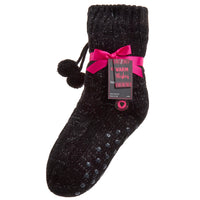 Girls Knitted Grippers Lounge Socks Black
