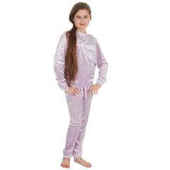 MINI ME Womens and Girls Lilac Crushed Velvet Matching Pyjama Sets