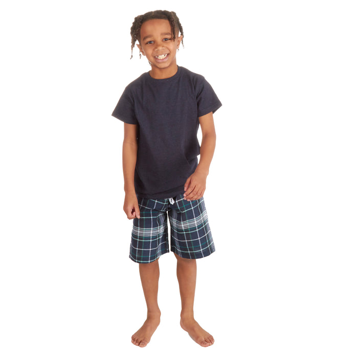 Boys T-Shirt and Woven Shorts Check Pyjama Set Navy