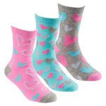 Girls Novelty Hearts Socks 3 Pairs Pink Blue