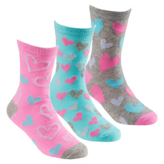 Girls Novelty Hearts Socks 3 Pairs Pink Blue