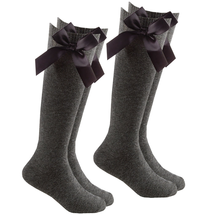 Girls Knee High Socks with Bow 2 Pairs