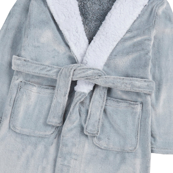 Kids Frosted Robe Plush Hooded Dressing Gown Silver Grey