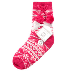 Girls Fair Isle Pattern Socks with Pom Pom Pink