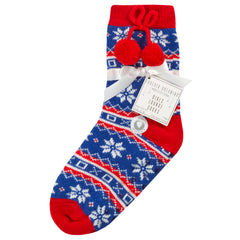 Girls Fair Isle Pattern Socks with Pom Pom Blue