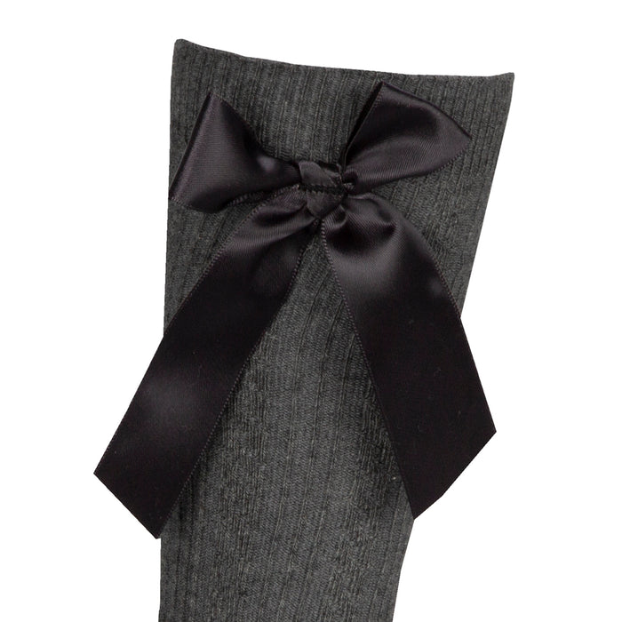 Girls Grey Knee High Socks with Bow 3 Pairs