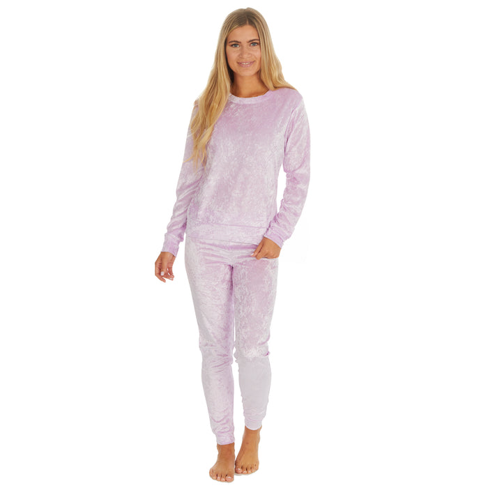 MINI ME Womens and Girls Lilac Crushed Velvet Matching Pyjama Sets