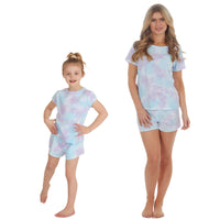 MINI ME Womens and Girls Pastel Blue and Purple Tie Dye Matching Pyjama Sets
