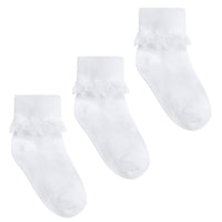 Lace Frill Ankle 3 Pairs Socks White