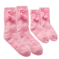 MINI ME Womens and Girls Pink Knitted Lounge Socks 2 Pairs Matching Socks