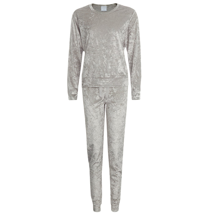 MINI ME Womens and Girls Silver Crushed Velvet Matching Pyjama Sets