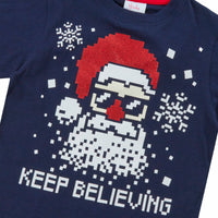Boys Keep Believing Novelty Christmas T-Shirt Navy