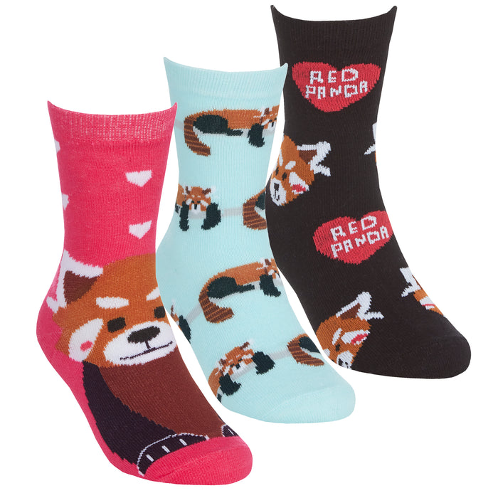 Girls Novelty Animal Red Panda Leopard Crew Socks 3 Pairs