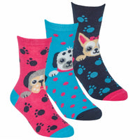 Girls Cute Novelty Dogs Printed Socks 3 Pairs Pink