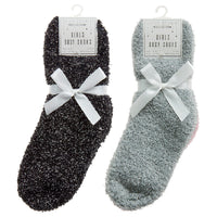 Girls Fluffy Cosy Winter Socks with Glitter Black Grey Pink 4 Pairs
