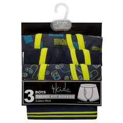 Boys Trunks Fit Boxers Cotton Rich Underwear 3 Pack Game