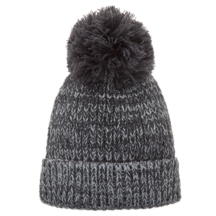 Girls Grey Twisted Yarn Winter Hat with Pom Pom 