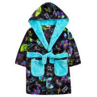 Boys Kids Game Over Printed Novelty Dressing Gown Black