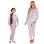 MINI ME Womens and Girls Lilac Crushed Velvet Matching Pyjama Sets
