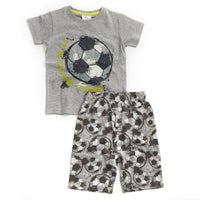 'It's Game Time' Football Print Grey Boys Pyjama Set