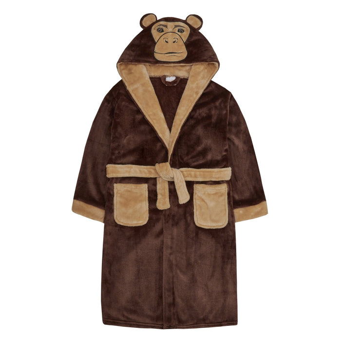 Boys Wild Animal Novelty Hooded Dressing Gown Robes Monkey