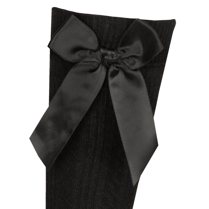 Girls Black Knee High Socks with Bow 3 Pairs