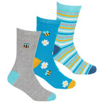 Girls Bee Embroidered Bamboo Ankle Socks 3 Pairs