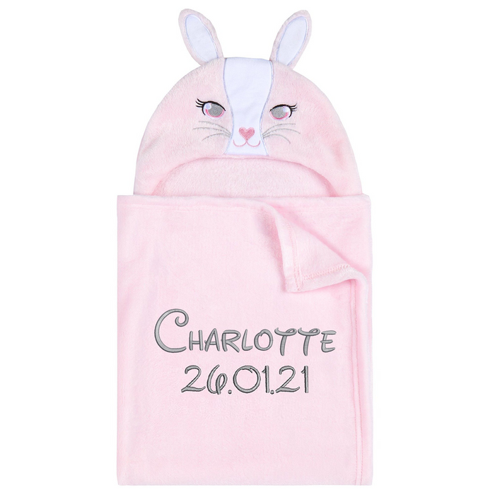 Personalised Baby Bunny Hooded Pink Blanket