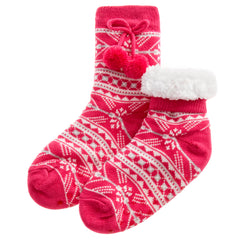 Girls Fair Isle Pattern Socks with Pom Pom Pink