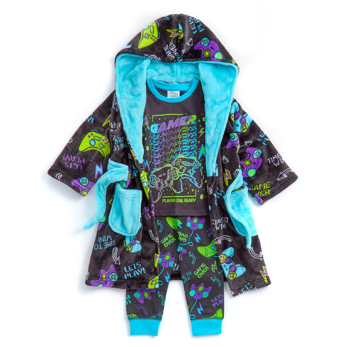 Boys Kids Game Over Printed Novelty Dressing Gown Black