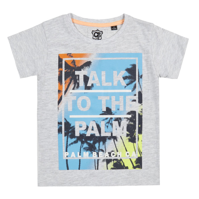 Boys Grey Palm Tree Print T-Shirt 7-13yrs