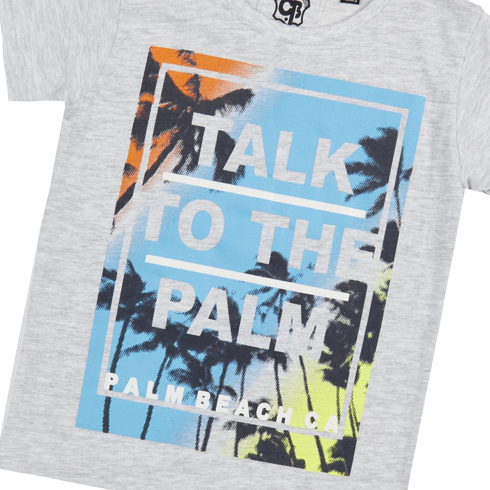 Boys Grey Palm Tree Print T-Shirt 7-13yrs