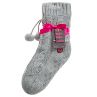 Girls Knitted Grippers Lounge Socks Grey