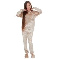 MINI ME Womens and Girls Gold Crushed Velvet Matching Pyjama Sets