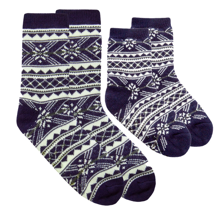 MINI ME Mens and Boys Navy/White Fair Isle Bed Socks with Grippers Matching Socks